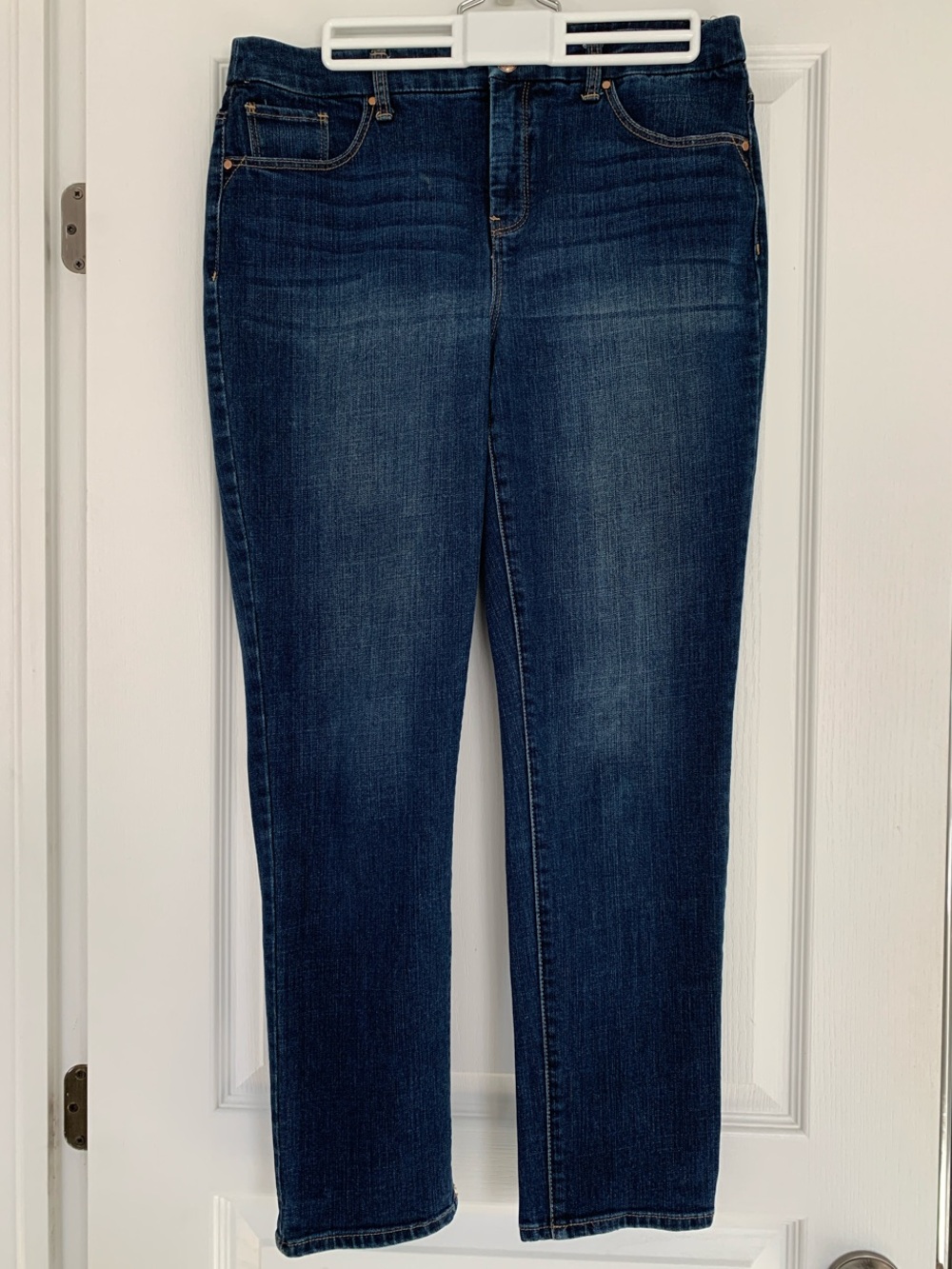 Chico's Dark Blue SO Slimming Girlfriend Ankle Jeans